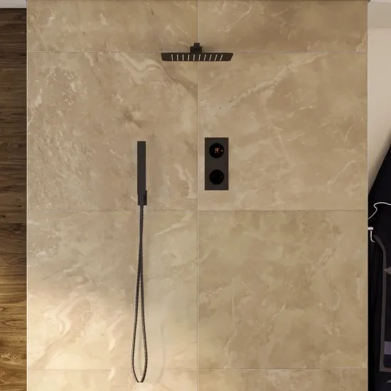 Cyber black 2 outlet wall shower set head handset bracket