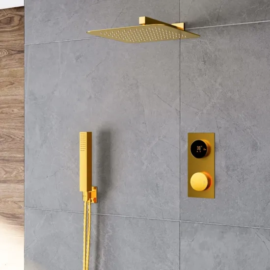 Cyber brushed brass 2 outlet wall shower set head handset bracket