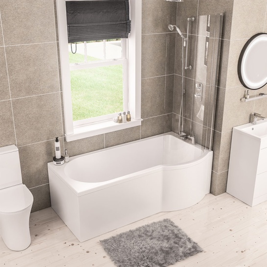 Portland 1700 Right-hand P-shape Shower Bath with Optional Beauforte Reinforcement