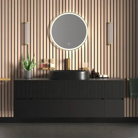 Product Image for 1600mm Black Wall Hung Vanity Unit with Countertop, Black Marble Sink & Two Side Units 