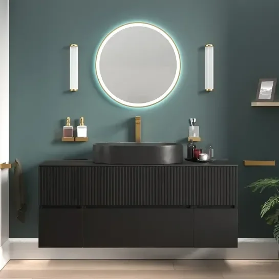 Product Image for 1300mm Black Wall Hung Countertop Vanity Unit with Black Sink & Two Side Units 