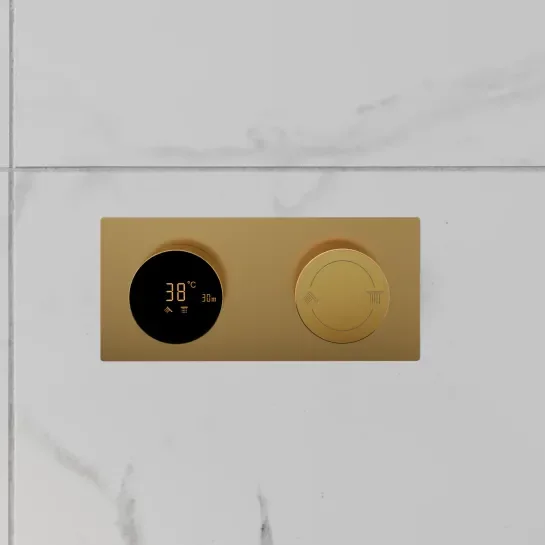 Product Image for Cyber Brushed Brass Rectangular Concealed Thermostatic  Shower Valve 2 Outlet