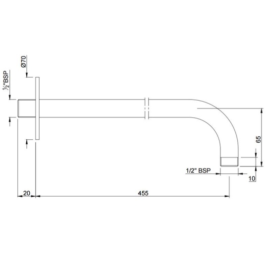 Round Shower Arm, ?20mm & 450mm Long