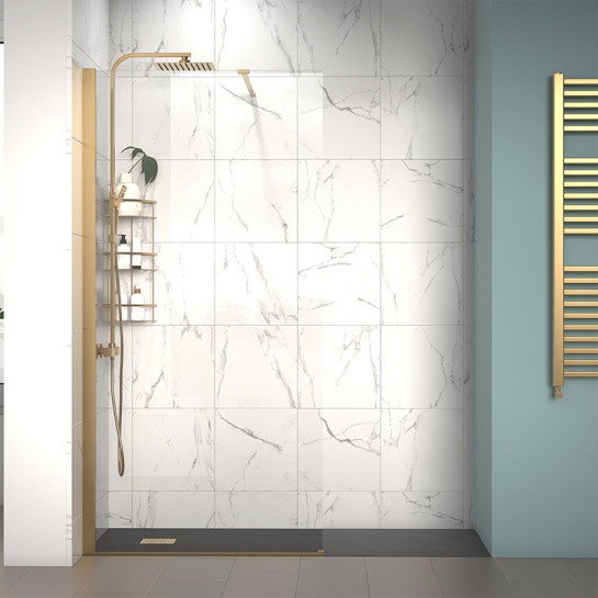 Radiant Gold Walk-in with Black Slate Tray: 1600 x 900mm