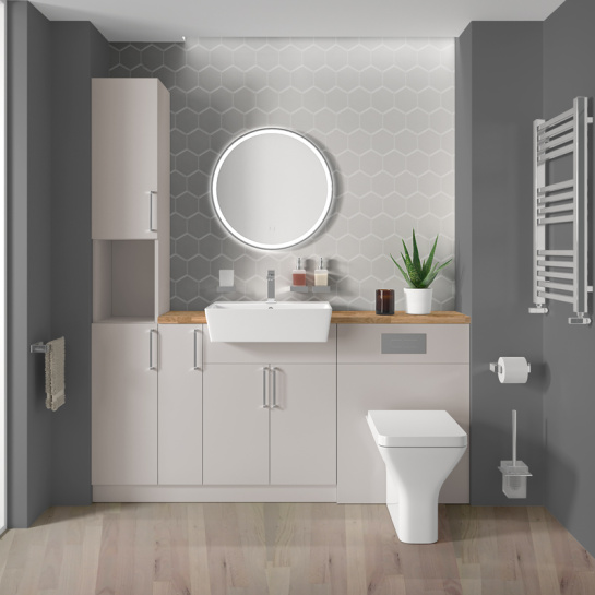 Oliver Cashmere Fitted Tallboy Suite | Chrome Handles, Basin Tap, Waste, Cistern & Flush Plate
