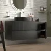 Product Image for 1300mm Black Wall Hung Vanity with Black Marble Basin & Side Unit 